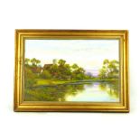 A Contemporary Oil On Canvas Depicting A Lakeside Idyllic Village, Signed Patrick Knight.