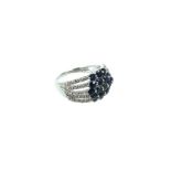 A 14 Carat White Gold Sapphire And Diamond Cluster Ring