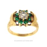 A 9 Carat Gold Vintage Emerald And White Spinel Cocktail Ring, Size M