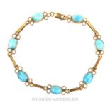 A Vintage 9 carat Gold Tri jump and box link Bracelet set with Larimar.