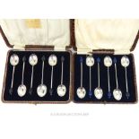 Two Sets Of Sterling Silver Coffee Bean Spoons.