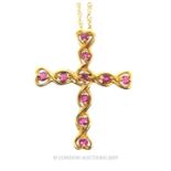 A Vintage 10 carat Gold Pink Sapphire Cross Pendant Necklace