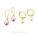 Two Pairs Of Pearl Earrings One Baroque Purple One Akoya White