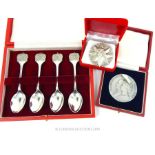 A Cased Set Of Four Jubilee Spoons Plus Various Medals