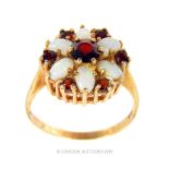 A 9 Carat Yellow Gold Vintage Cocktail Ring With Garnet And Opal, Size S.