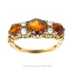 A Vintage 9 Carat Gold Madeira Citrine And Seed Pearl Ring.