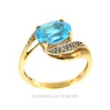 A 9 Carat Gold Vintage Pale Blue Spinel And Diamond Ring, Size M