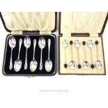 A Set Of Sterling Silver Teaspoons And A Set Of Sterling Coffee Bean Spoons