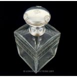 A French Silver and Glass Square Scent Bottle.