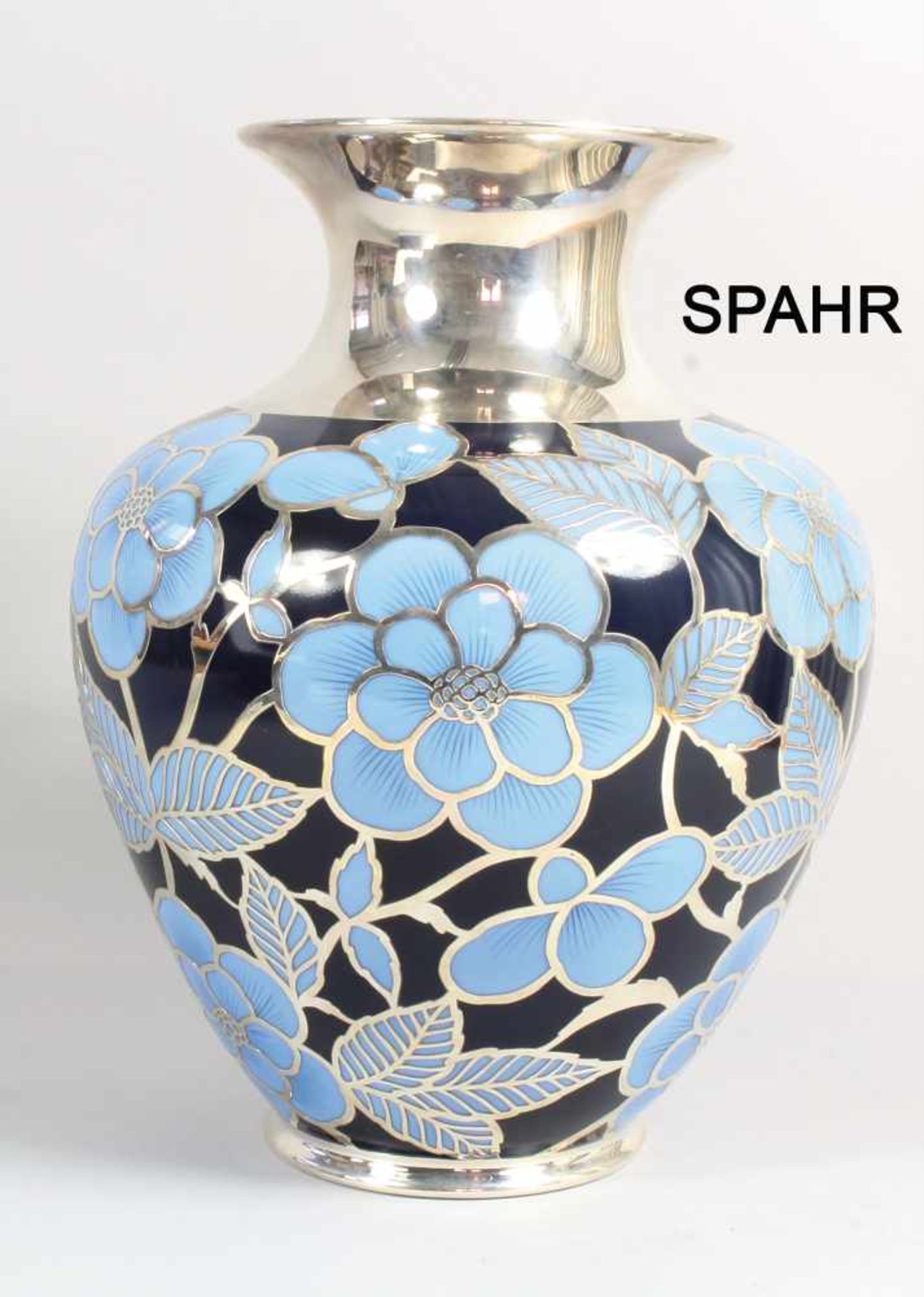 Große Vase, "ART-DECO" 1930/40er Jahre, 1000er Silber OVERLAY, sig. SPAHR 1000 10, Porzellan