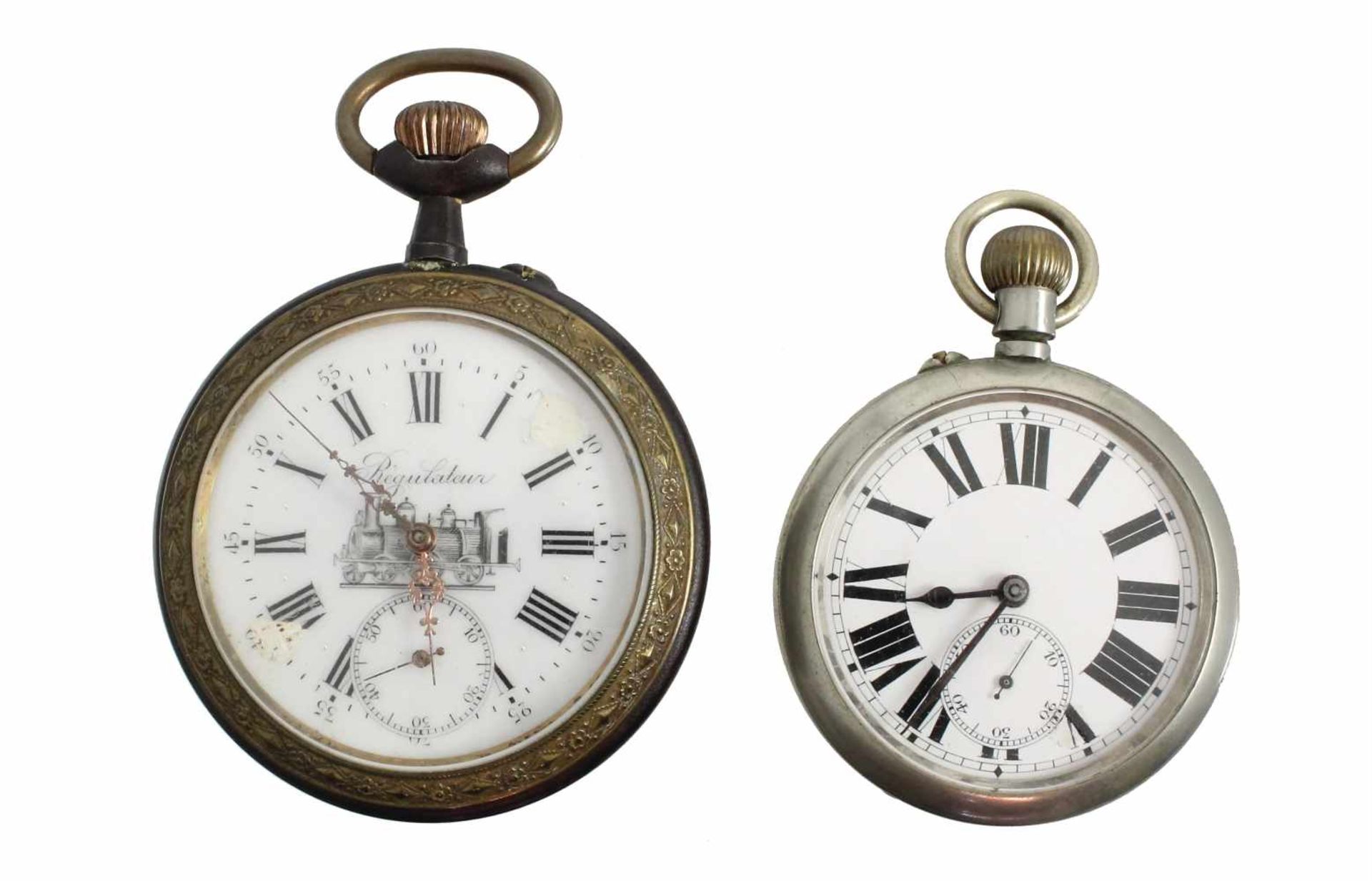 Lot: Herren-Taschenuhren um 1900/10 (Eisenbahner-Uhr), 1 Uhr: gut erhaltenes Emaille Ziffernblatt