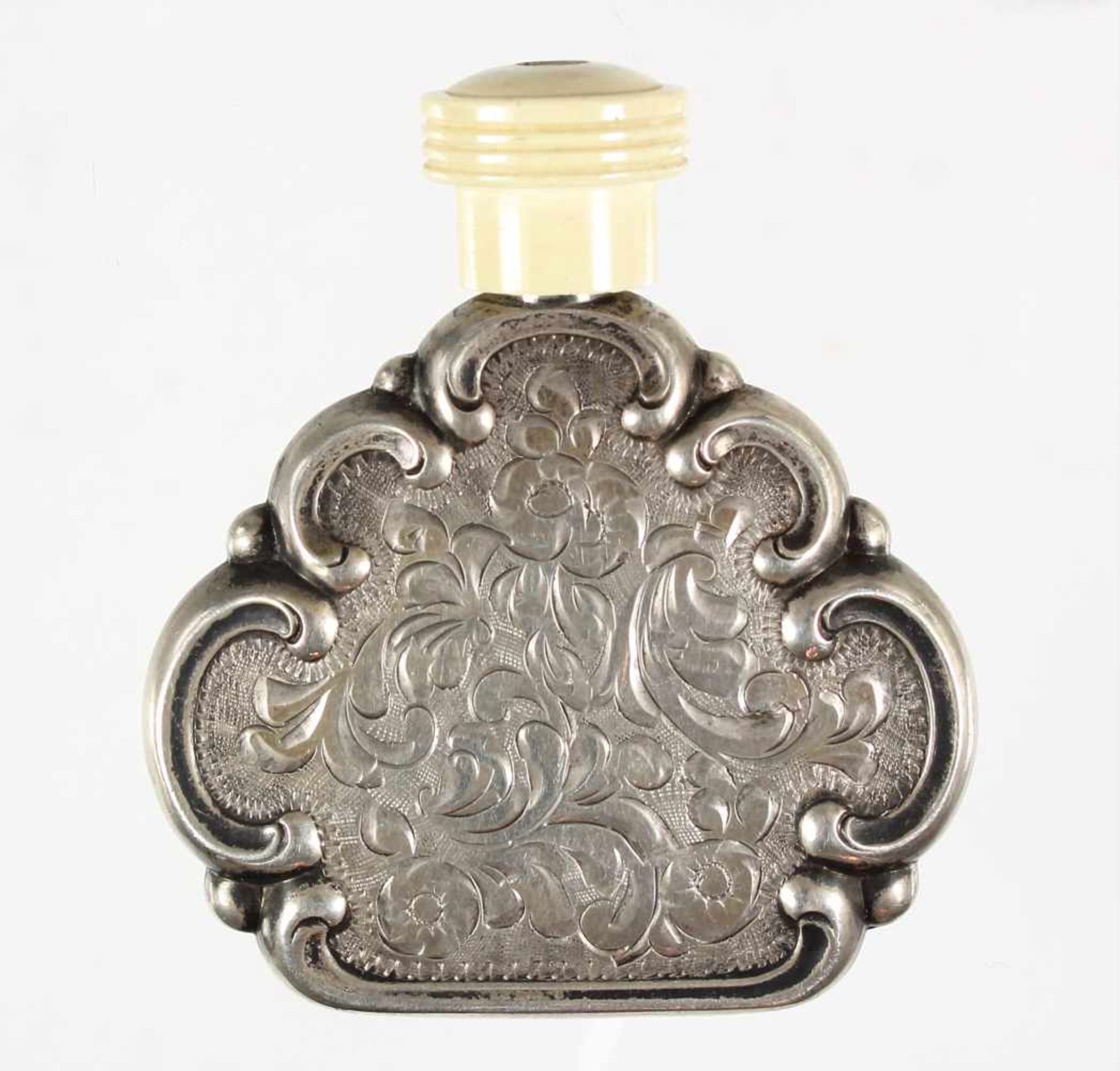 Parfum-Flacon, "ART-DECO" 1920/30er Jahre, Silber 850/000, sig. PA, reliefiert, beidseitig graviert,