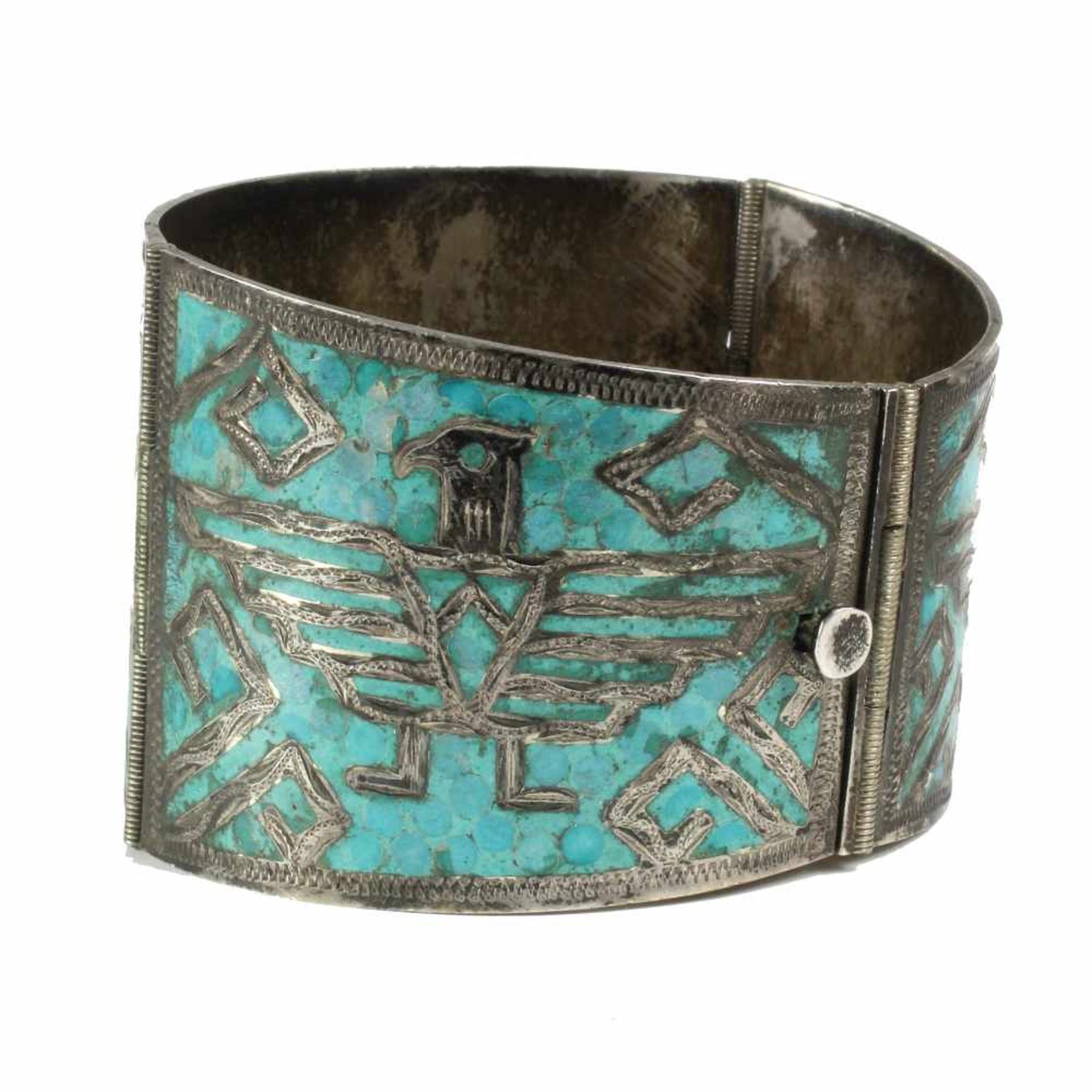 Dekoratives Armband, "MEXICO" 1950er Jahre, Silber 925/000, sig. STERLING MEXICO 0925 RS…, Azteken - Bild 2 aus 2