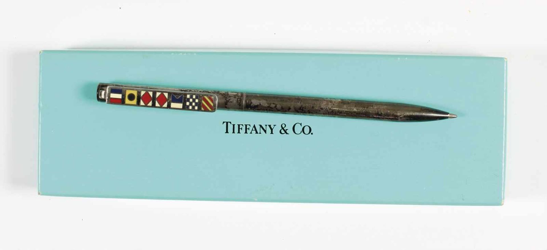 Kugelschreiber "TIFFANY", Silber 925/000, signiert: TIFFANY & Co., L = 13,7 cm, Clip farbig