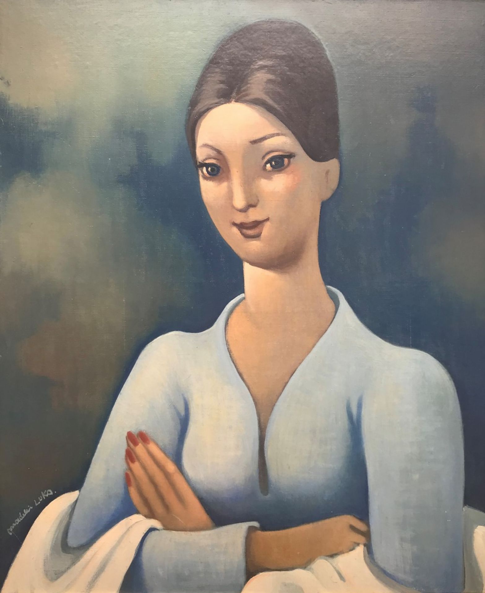 Madeleine LUKA Kula, dite (1900-1989) - Femme en bleu - Huile sur toile, signée en [...]