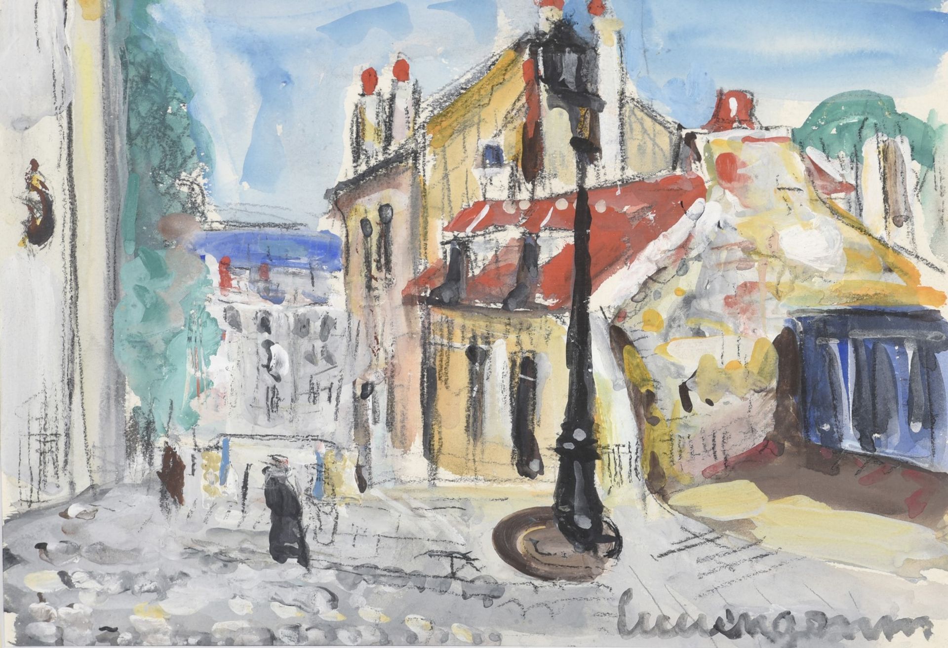 Lucien GENIN (1894-1953) - Ruelle animée à Montmartre - Gouache sur papier, [...]