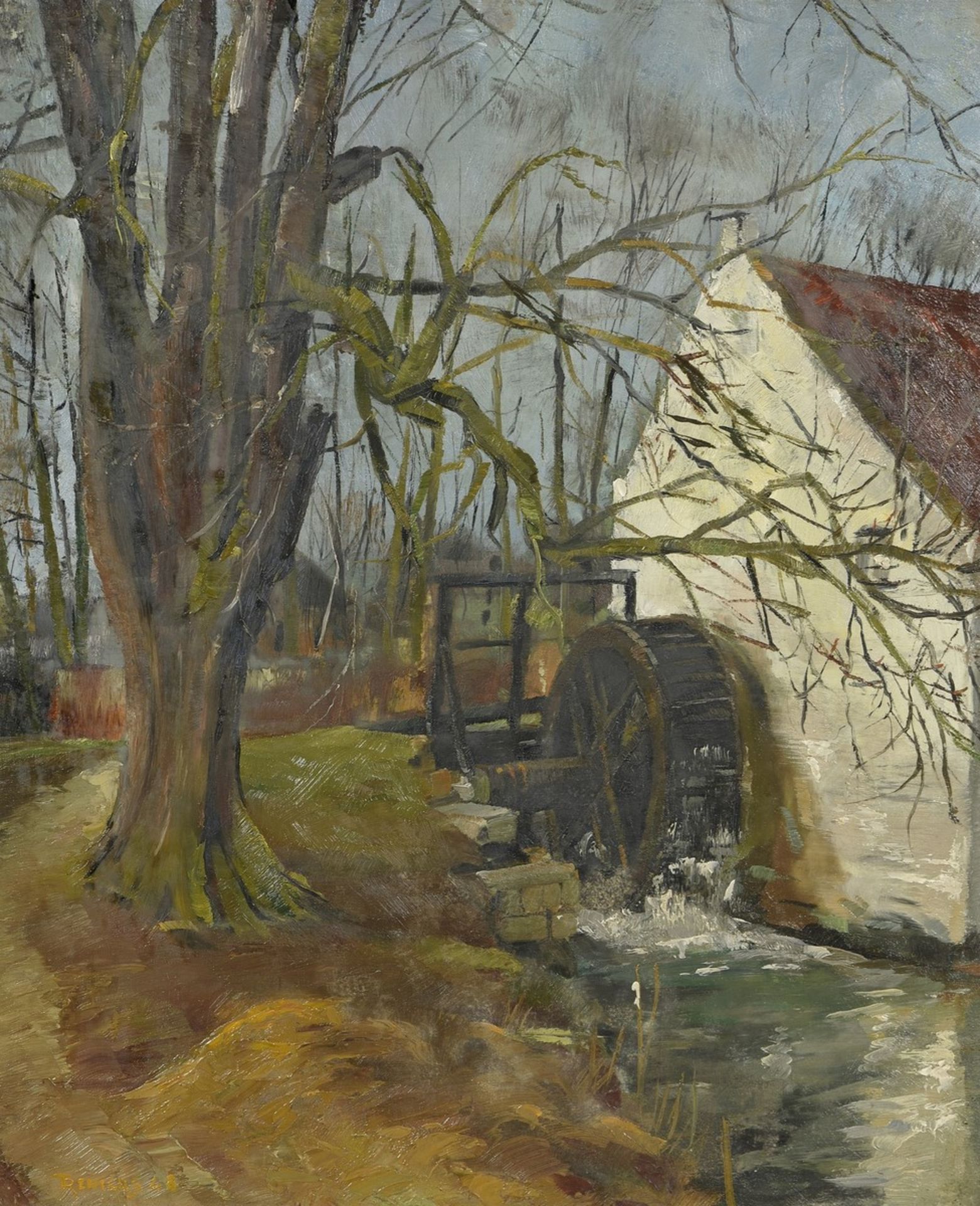 Tony RENIERS (Né en 1923, Bruxelles) - Le moulin à eau, 1948 - Huile sur [...]