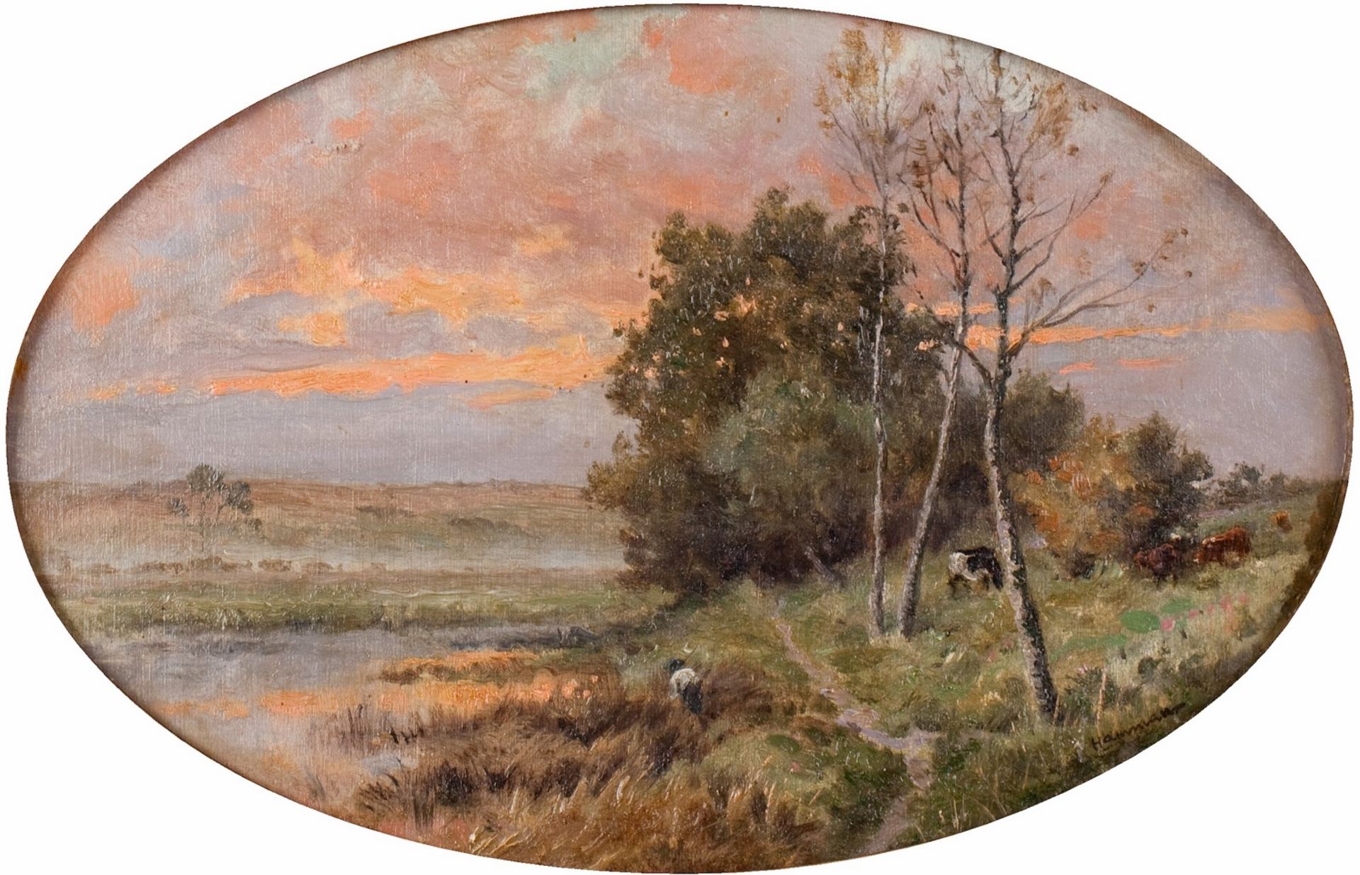 Edouard Michel F. HAMMAN (1850-?) - Marécages au soleil couchant - Huile sur [...]