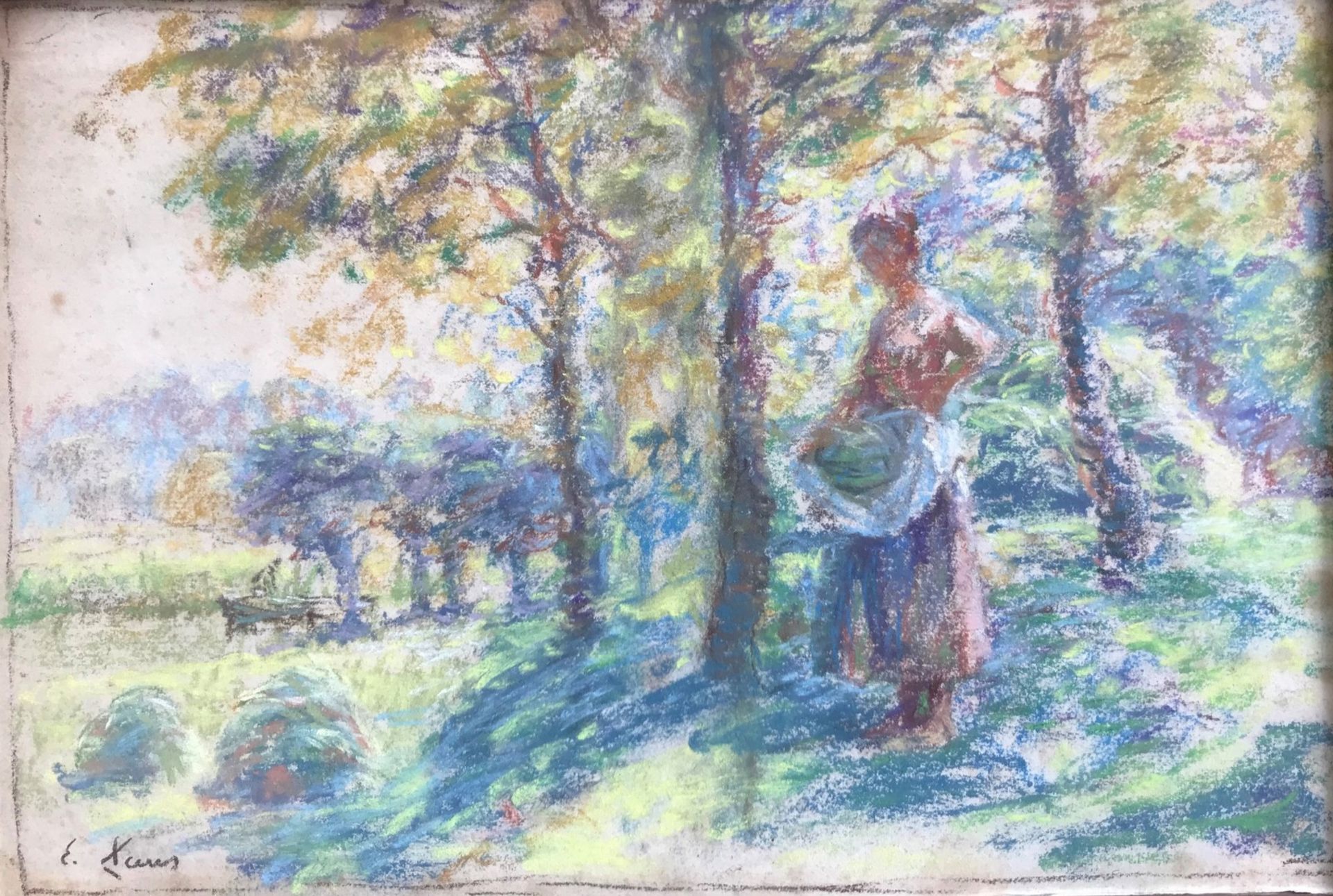 Emile CLAUS (1849-1924) Belgique - Les meules - Pastel sur papier, signé en bas à [...]