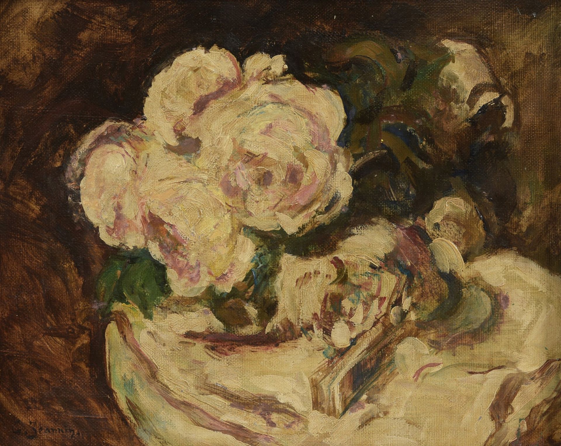 Georges JEANNIN (1841-1925) - Jetée de roses - Huile sur toile, signée en bas à [...]