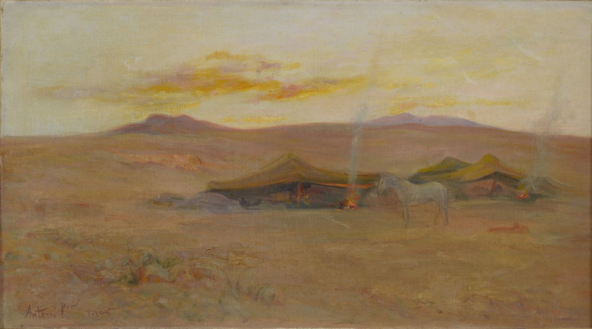 Louis Ferdinand ANTONI (1872-1940) - Campement en Afrique du Nord à Tozeur - Huile [...]