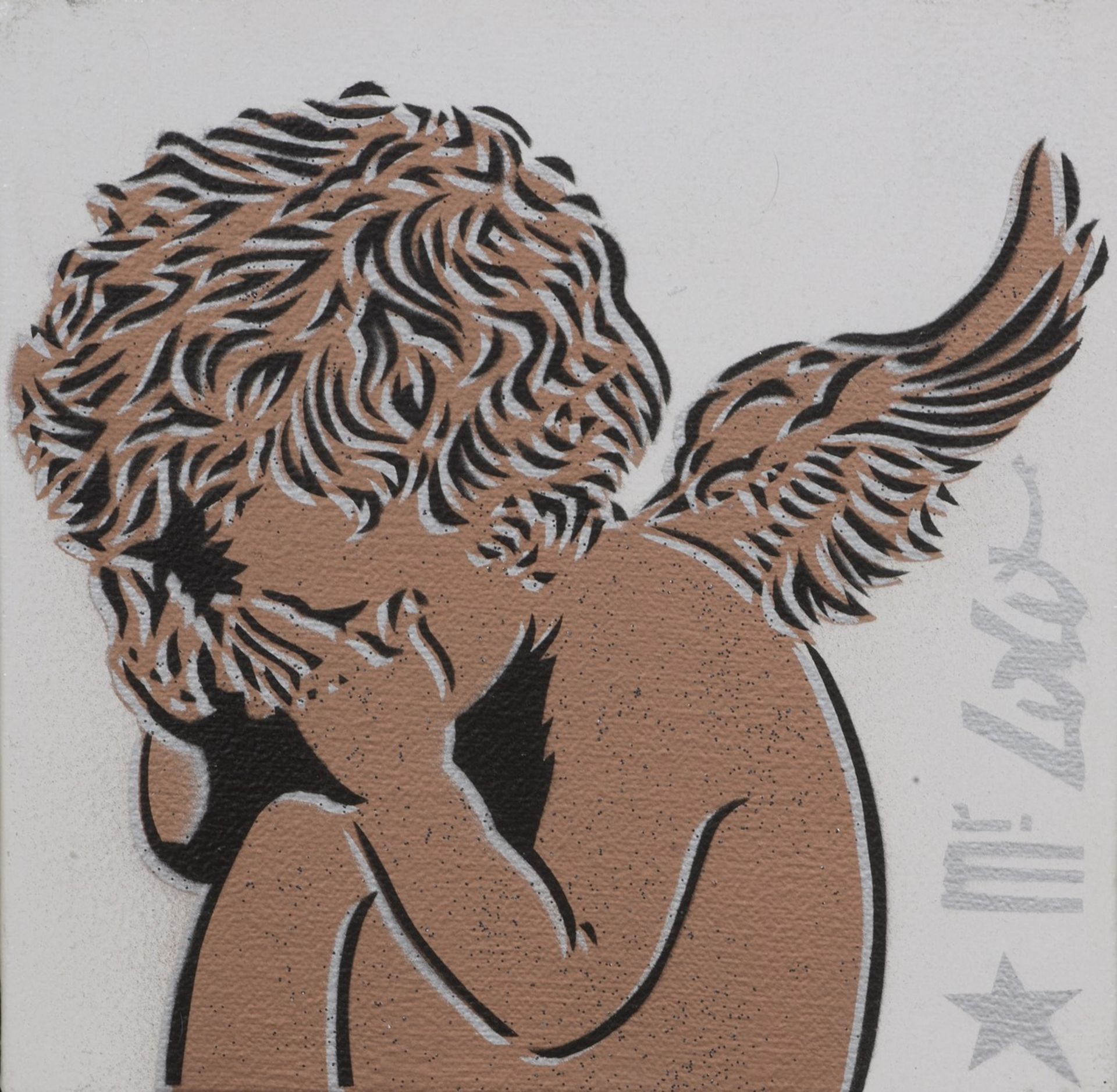 Mr.LOLO (Né en 1961) - L'ange triste - Peinture aérosol, paillettes sur toile, [...]