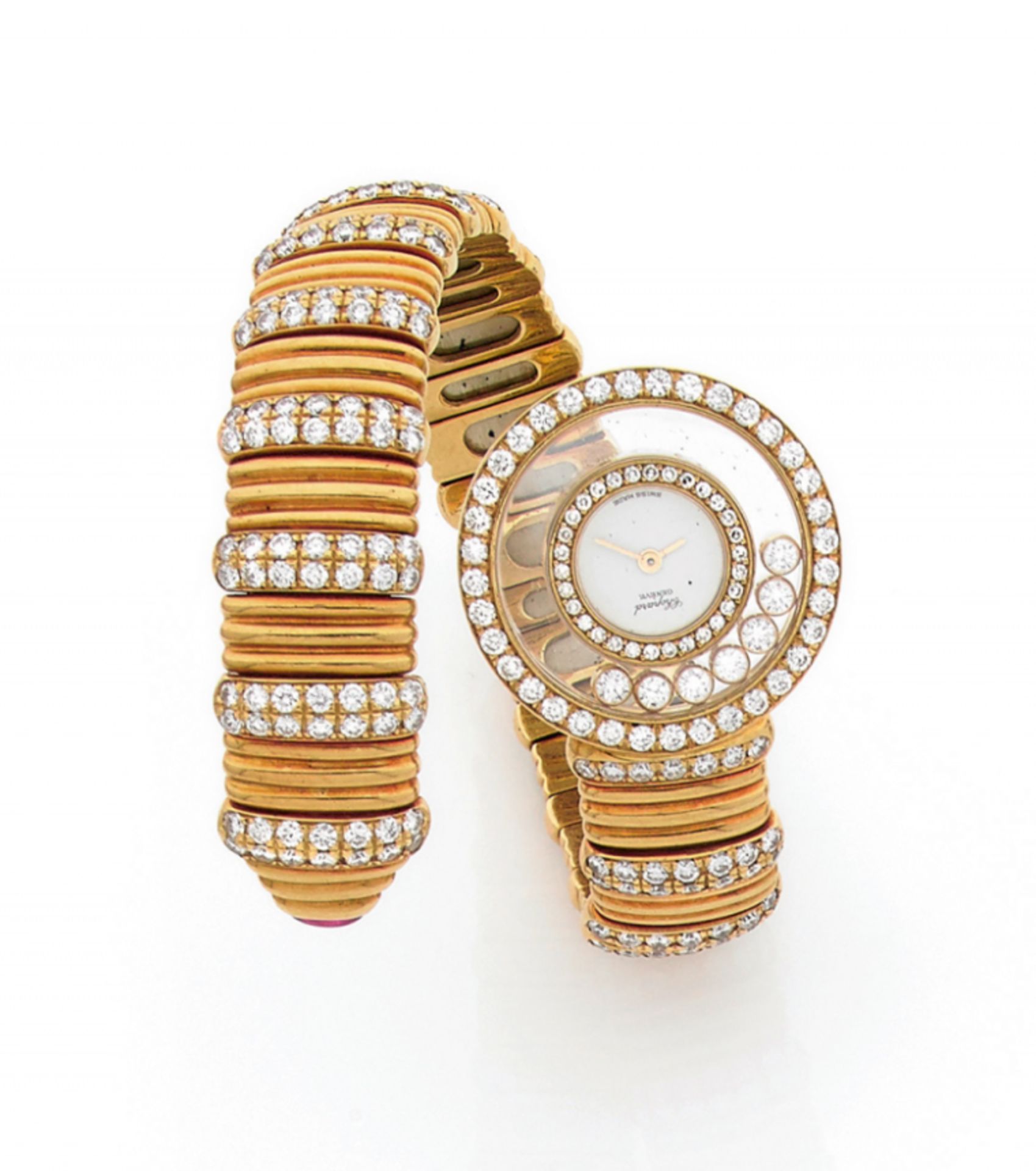 CHOPARD - Montre de dame Happy Diamonds en tubogaz flexible d'or jaune, ponctuée de [...]