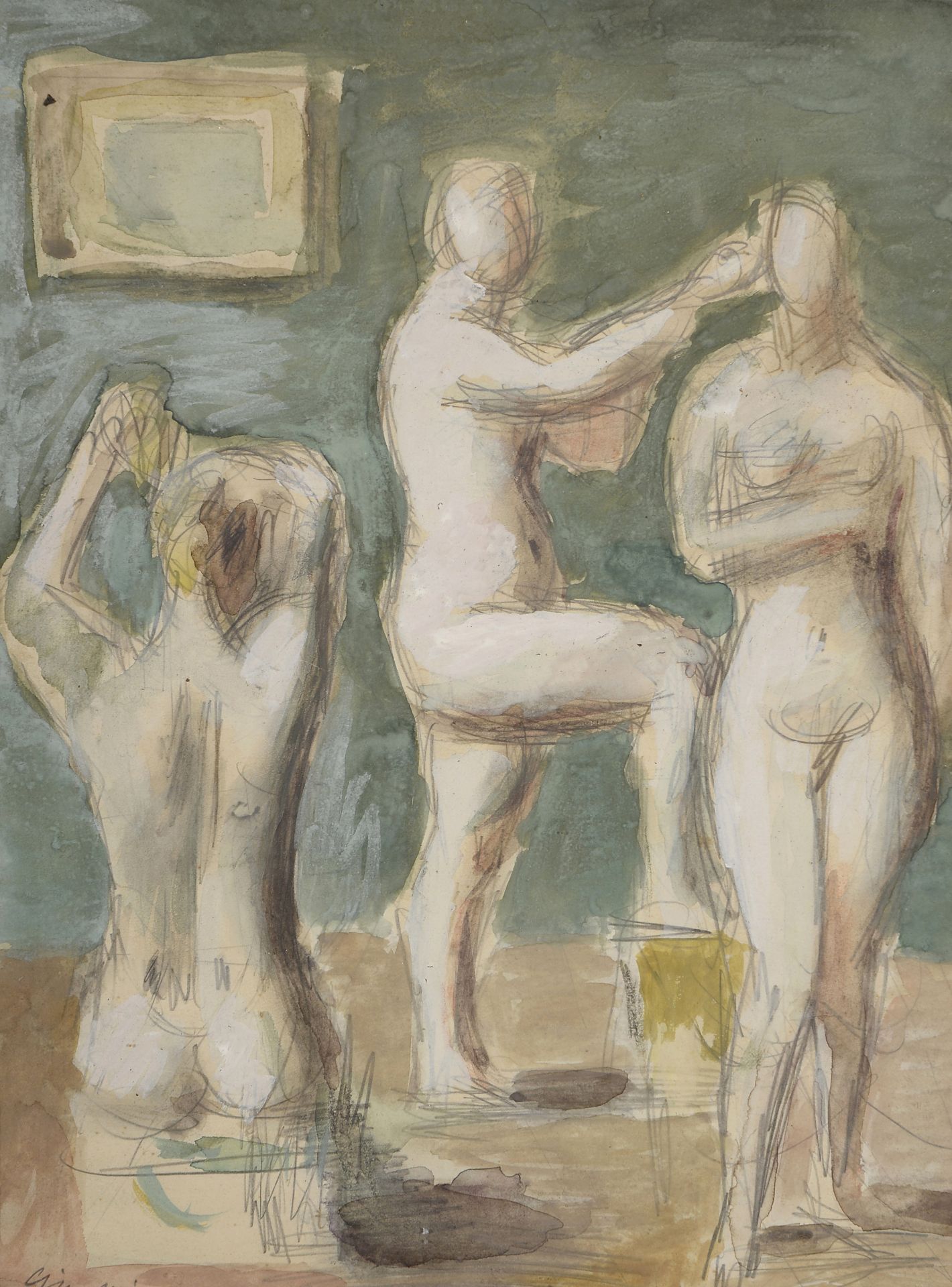 Wilhem GIMMI (Zürich 1886 - Chexbres 1965) - Modèles dans l'atelier - Aquarelle, [...]