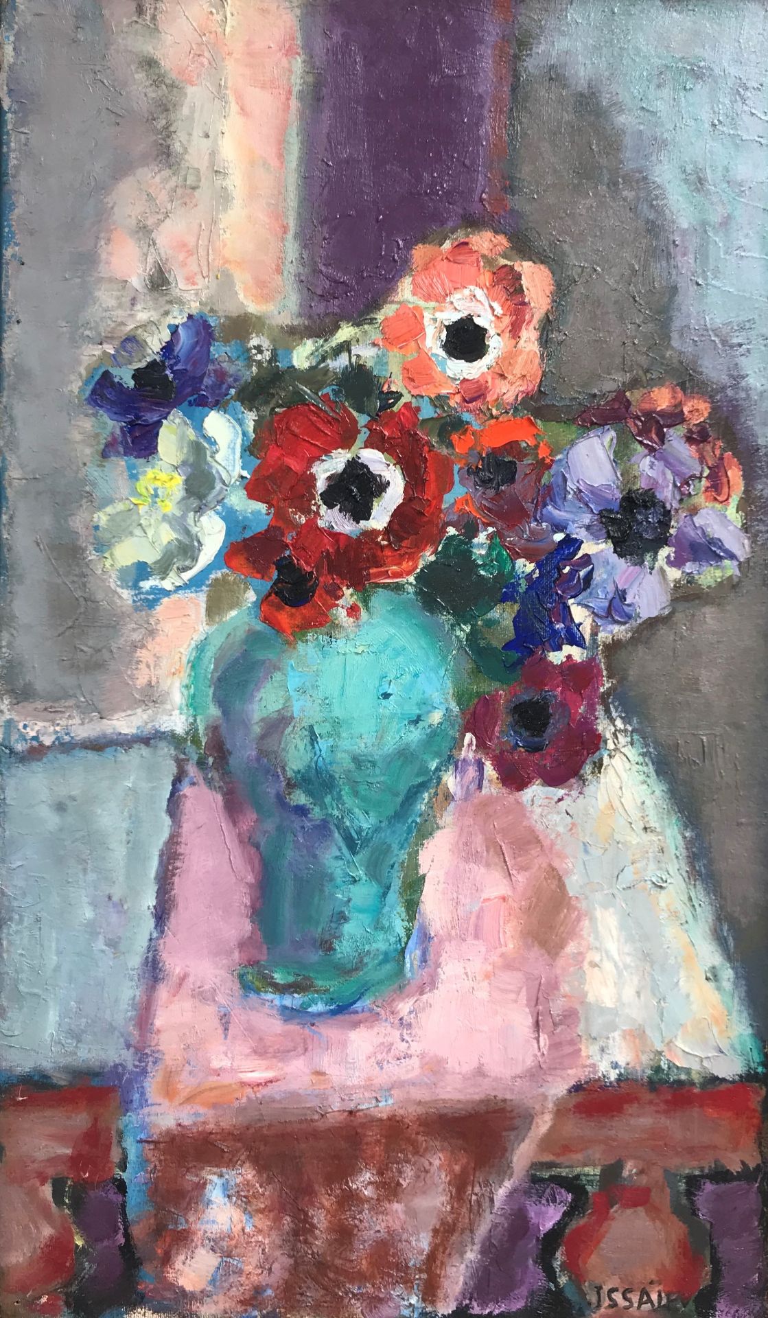 Nicolas ISSAIEV (1891-1977) - Anémones dans un vase bleu - Huile sur toile, [...]