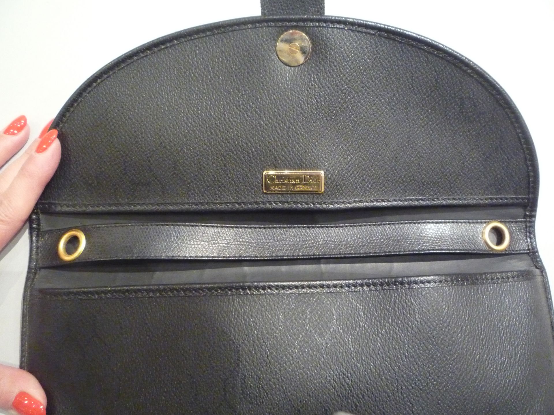 CHRISTIAN DIOR - POCHETTE vintage en cuir noir et cuir monogrammé. Sigle et [...] - Bild 5 aus 5