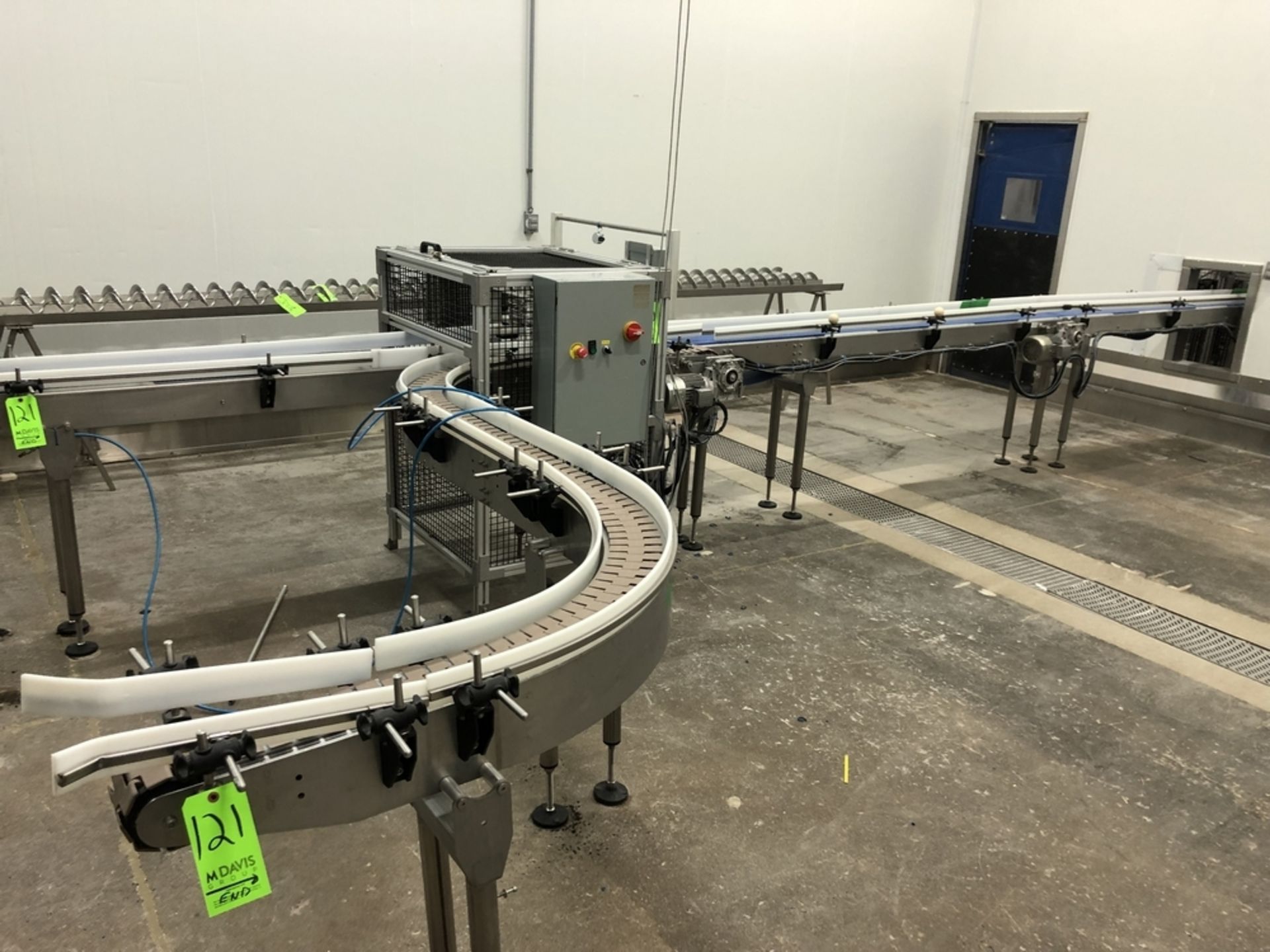 S/S Discharge Product Conveyors, 1-"S-Turn" Conveyor with 4-1/2" W Chain, with Guide Rails, and 1-(