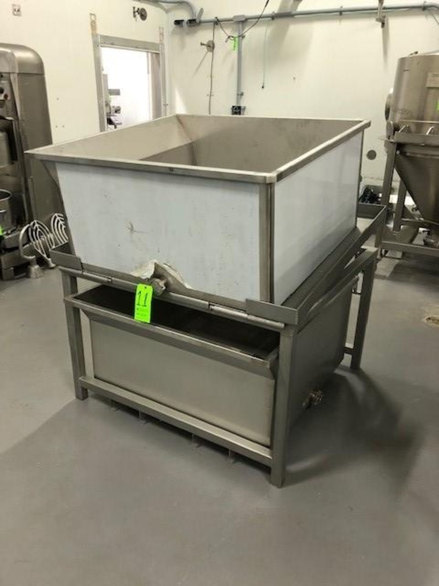 S/S Drainage Totes, Internal Dims.: Aprox. 41" L x 41" W x 21" Deep, Mounted on S/S Frame with