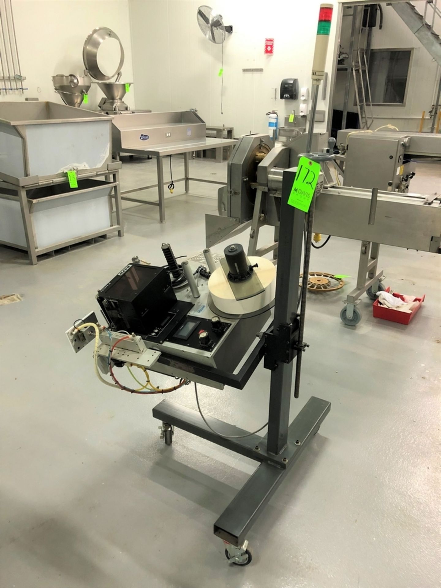 Univeral Labeler, with Sato Bar Code System, M/N M-8485Se, Mounted on Portable Frame