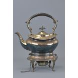 A Victorian silver plated Trivet kettle with burne