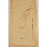 A Chinese watercolour painting in scroll of insect