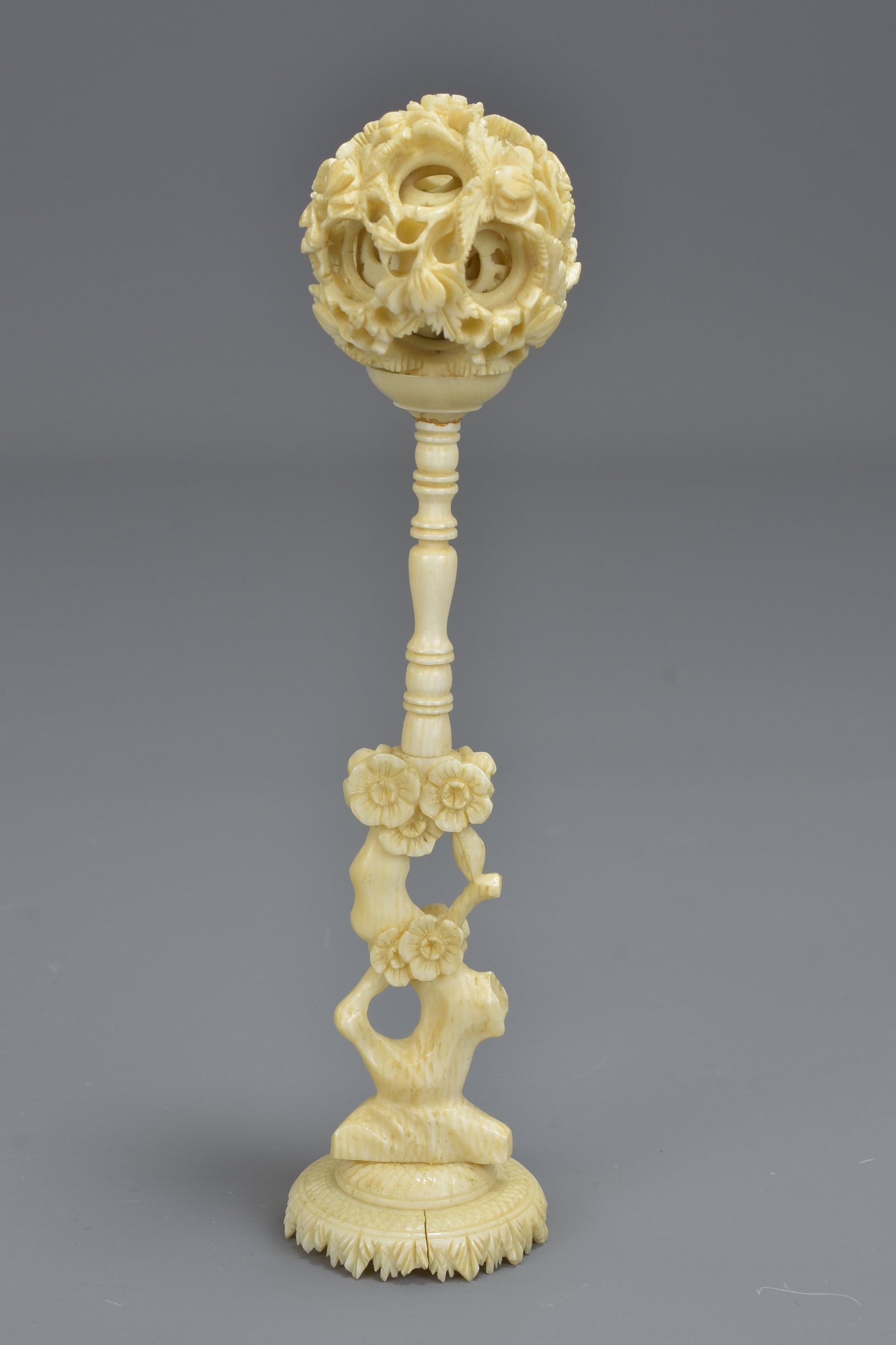 A Chinese 19th century ivory puzzle ball on a carv - Image 2 of 5