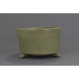 A Chinese 17th century celadon pottery censer. 27c