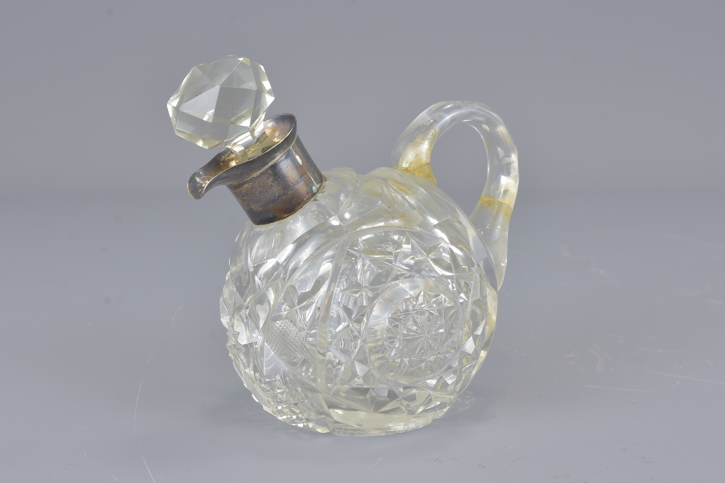 A cut glass vigegar bottle with mounted silver col - Image 2 of 3