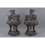A pair of Chinese / Japanese bronze incense burner