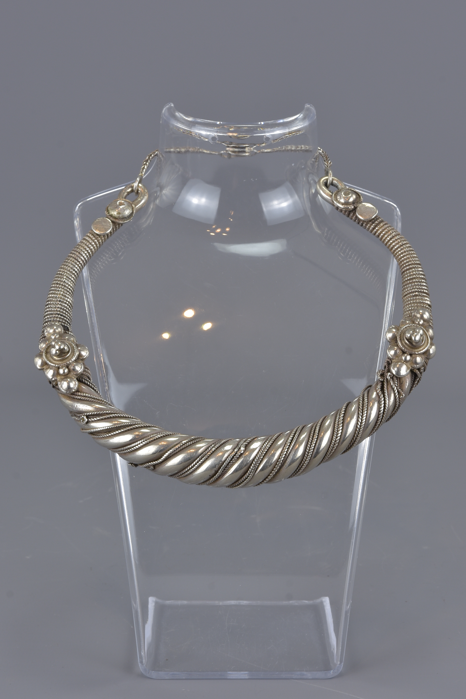 A quality Indian 19/20th century silver and silvered-metal Torc necklace