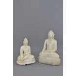 Two Cambodian 19th century marble seated buddhas.