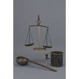 Set of Indonesian brass balance scales with tankar