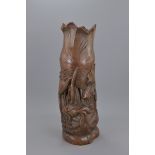 A Chinese bamboo carving of a flower pot. 43 cm ta