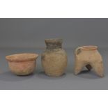 Three Chinese Neolithic period pottery pots and bo