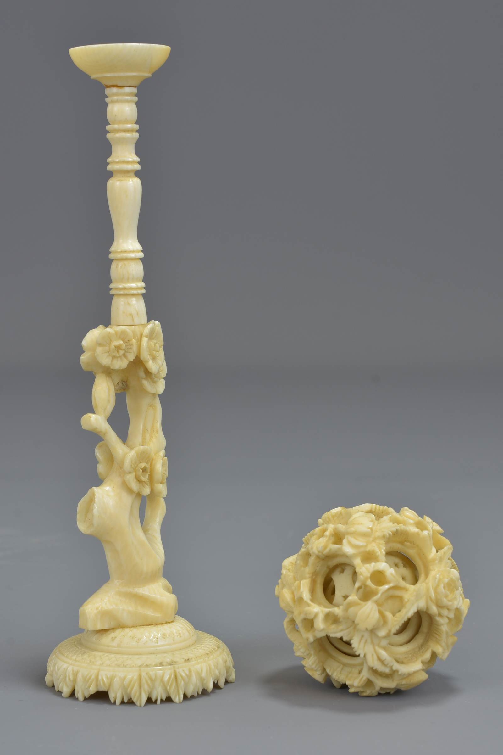 A Chinese 19th century ivory puzzle ball on a carv - Image 4 of 5