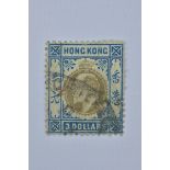 A lightly mounted used Hong Kong 3 dollar stamp with King Edward VII