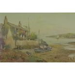 A late 19th early 20th century framed and glazed watercolour. 'Anglesey Cottage and Fishing Boat Sce