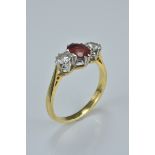 18ct gold ring with ruby and diamonds. Size P