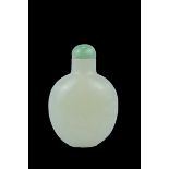 A Chinese 18th/19th century mutton fat Jade Snuff Bottle carved in relief with orchids with jade sto