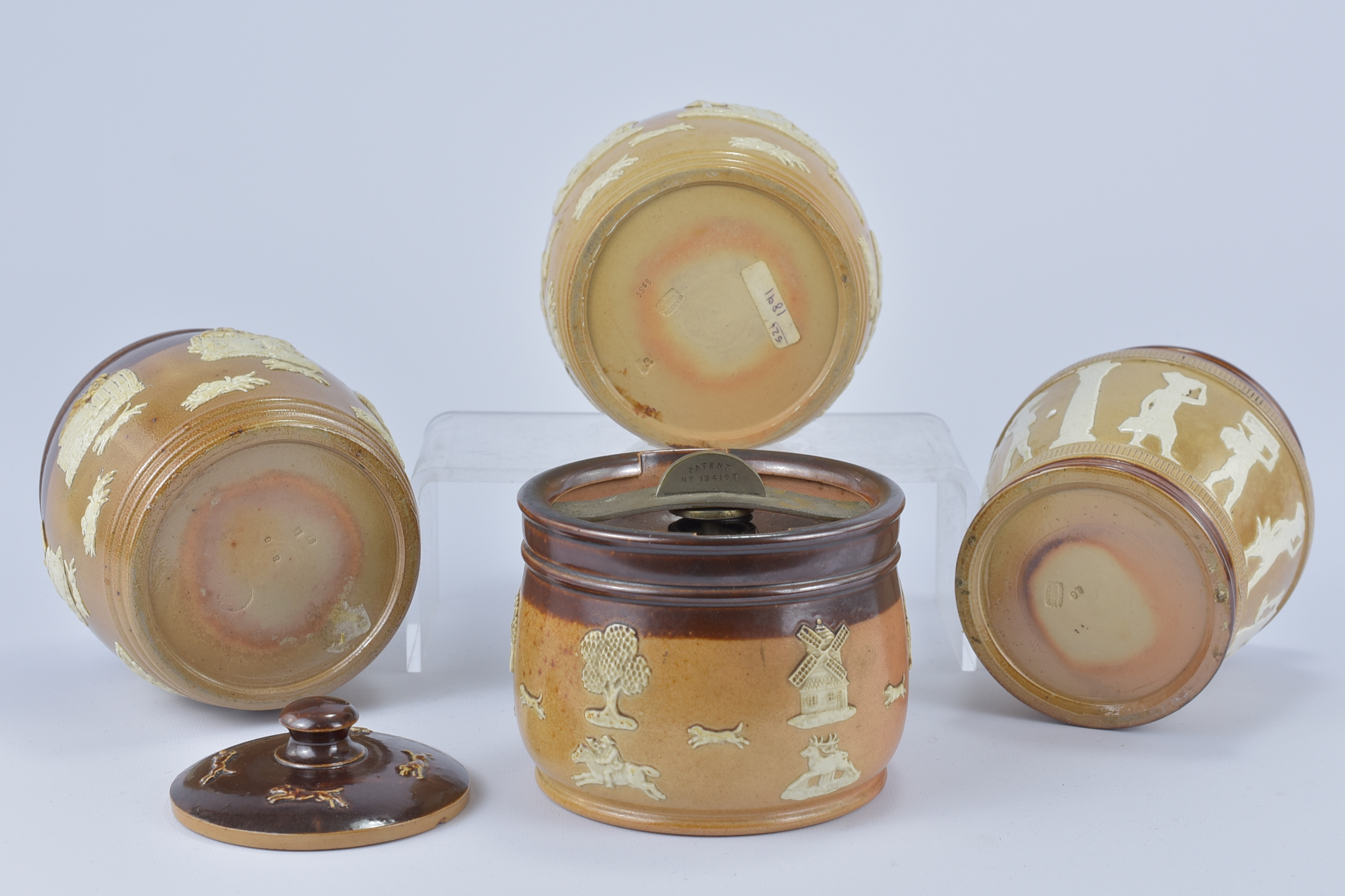 Four Royal Doulton stoneware Tobacco Jars. (two without covers) 10.8cm tall, 12.5cm tall, 12.8cm tal - Image 3 of 3